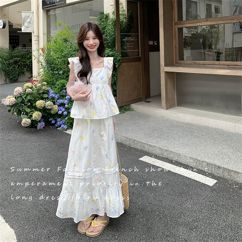 韩版减龄无袖上衣半身裙套装女2025夏季新款高级感温柔减龄两件套,女装套装/套裙,2C052