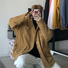 港风情侣灯芯绒夹克外套多口袋工装宽松衬衫潮男女中性 H203/P85图片