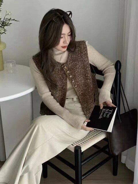 秋冬季休闲通勤商务百搭复古款时尚羊驼马甲,女装马甲,鑫友供货
