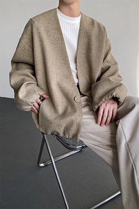 松弛感慵懒风休闲无领一粒单排扣西服夹克外套-82566-P95图片