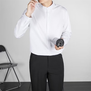 新中式立领长袖衬衫男春秋季轻熟风男装修身免烫衬衣潮 CY37图片