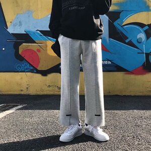 灰色运动裤子男韩版宽松九分毛边直筒裤阔腿长裤休闲卫裤-A69图片