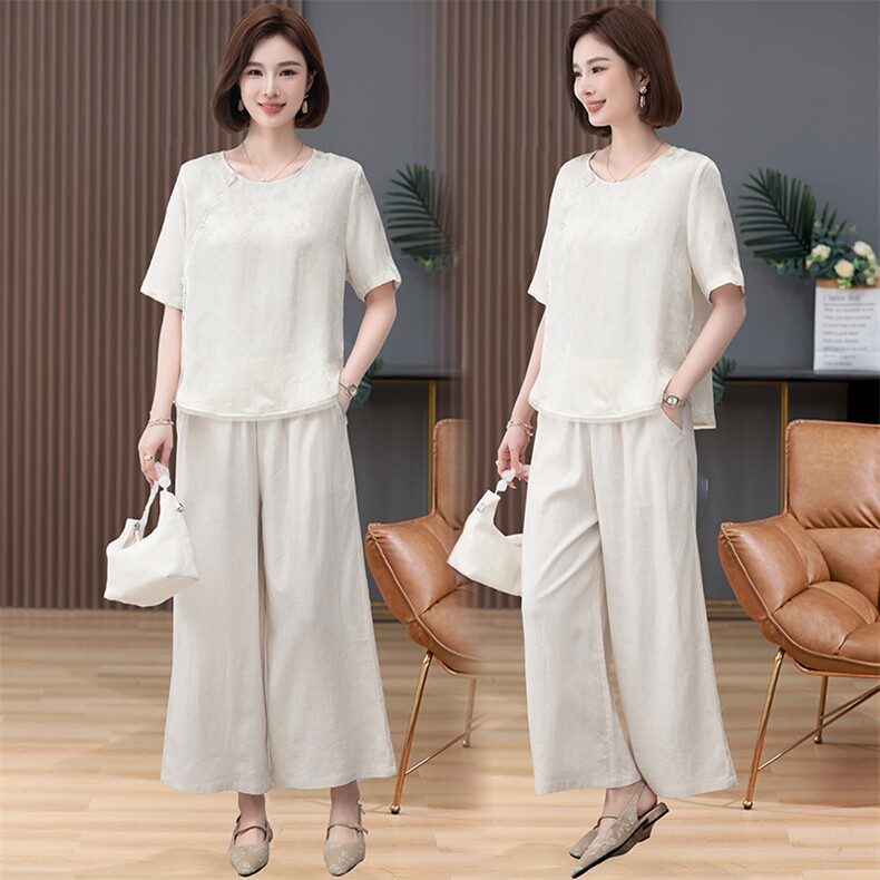 2024夏装新款时尚潮流简约气质G风复古上衣+休闲裤，女装套装/套裙，阿丹