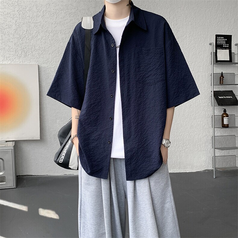 8XL-M泡泡纱盐缩肌理短袖衬衫男夏季冰丝外套防晒衬衣DC28011P36图片