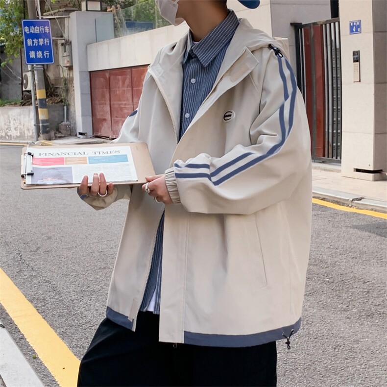 JK6001/P60春装新款男生撞色连帽夹克男潮大码宽松外套上衣控78图片