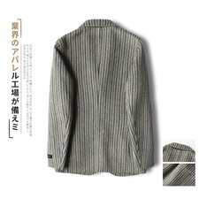 阿尔巴卡男士双面羊绒夹克条纹西装外套毛呢大衣Y8665P315控428，男装毛呢大衣，电商D230