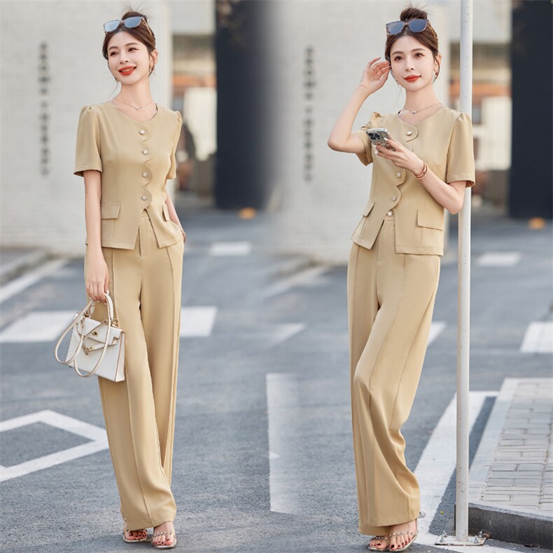 夏季新款气质女神范两件套西装套装女韩版显瘦阔腿裤职业装时尚，女装套装/套裙，米雪儿