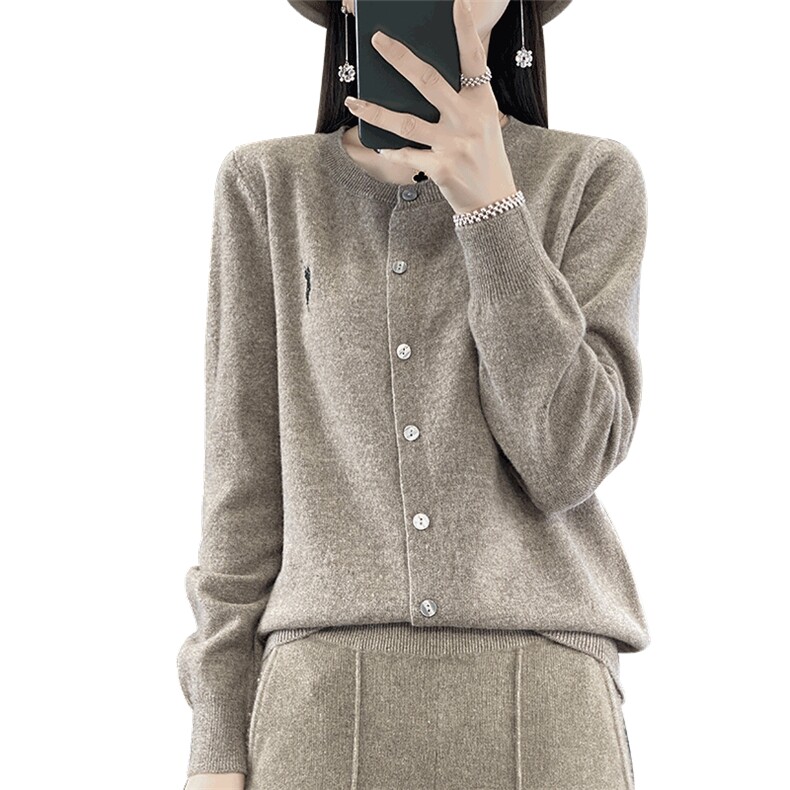 2024秋冬新款羊毛女士圆领纽扣羊毛开衫,女装羊毛衫,润辉羊绒