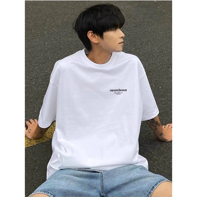 抖音得物供货210克现货宽松纯棉美式潮牌印花落肩袖纯棉T恤AT2119，男装T恤，电商A443