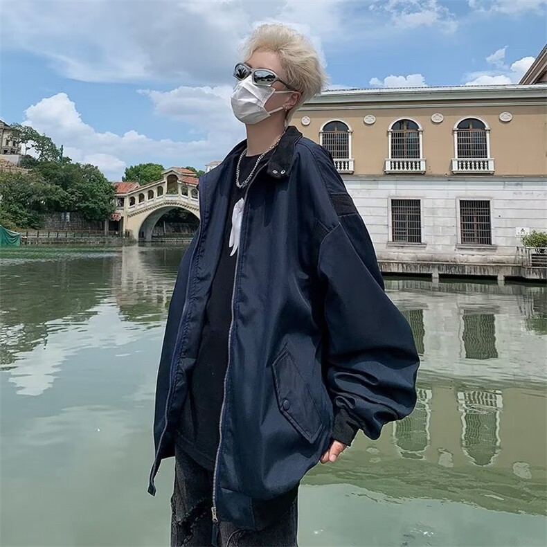 春秋复古拼接立领夹克男生潮牌衣服宽松学生休闲工装外套,男装夹克,星座716-2