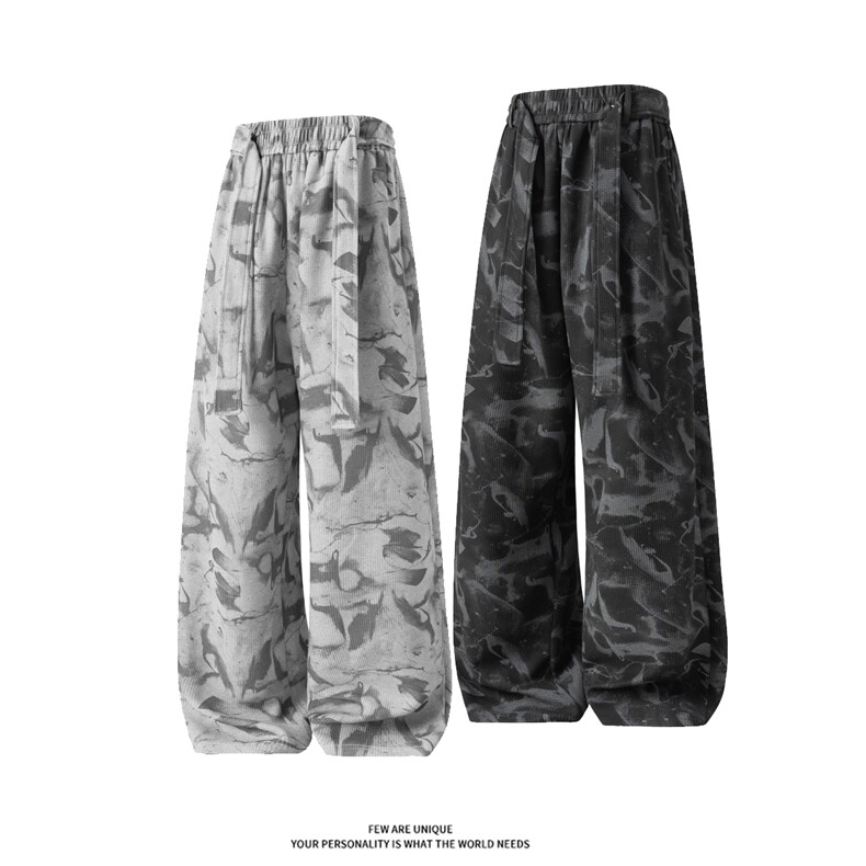 2026春款时尚飘带印花宽松百搭休闲裤男士垂感长裤K9963-特P40，男装休闲裤，电商A006