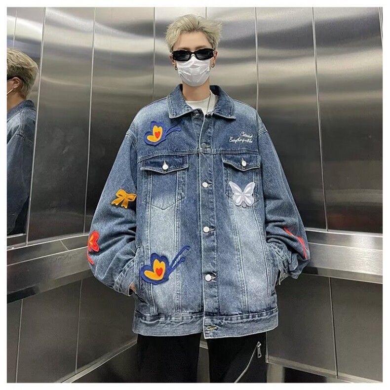 重工蝴蝶刺绣水洗牛仔衣男女春秋新款韩版高级休闲复古外套,男装工装外套,星座1013
