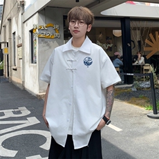 ！2025夏季新款男士新中式短袖衬衫免烫风衬衣CS102特P33，男装衬衫，电商B220