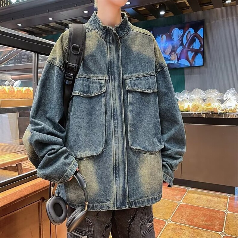 春秋季新品工装牛仔夹克做旧复古休闲水洗双口袋牛仔服外套NT5513,男装夹克,星座601-2