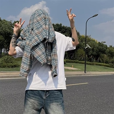 美式复古毛边格子衬衫男女高级感长袖春秋季垂感翻领衬衣痞帅外套，男装衬衫，星座506A