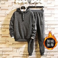 砖墙秋冬加绒加厚两件套休闲连帽运动卫衣套装男TZ336，男装卫衣，电商A441