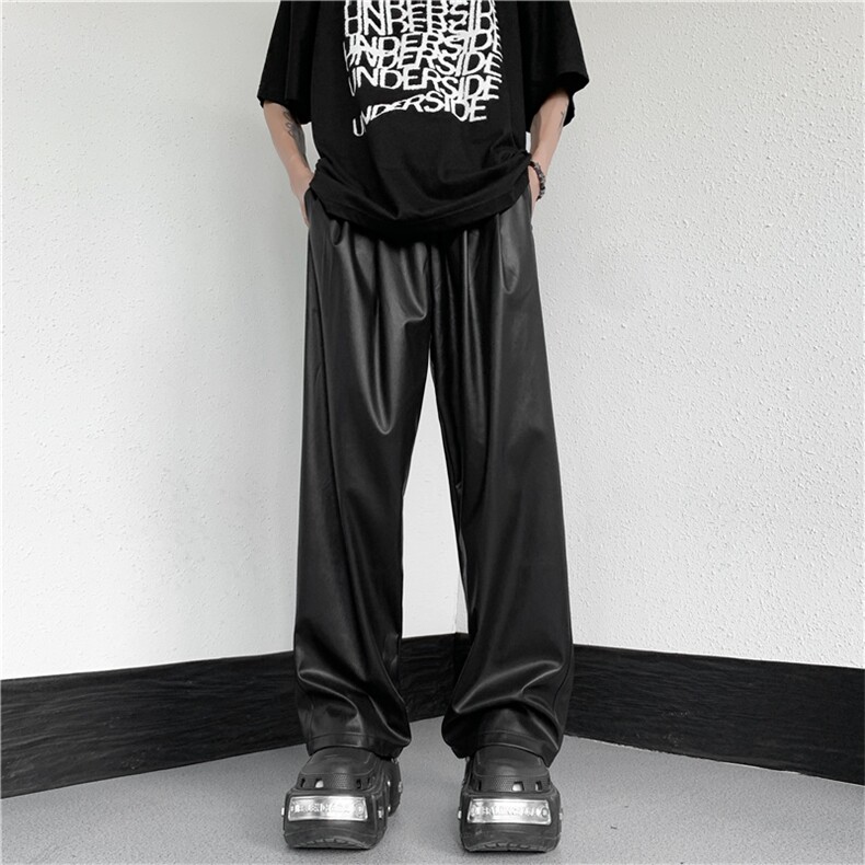 2024秋季美式复古PU皮男士高级宽松痞帅显高裤子CK168-P45，男装皮裤，星座313A-2