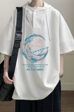 连帽短袖t恤男大码胖子带帽五分袖中袖LD54341-P45，男装T恤，电商A040