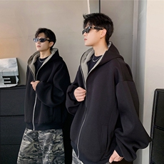 千鸟格双面穿连帽开衫卫衣外套男春秋美式复古夹克JK100-P78，男装夹克，电商C307