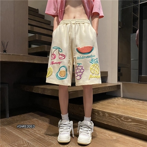 抖音品质潮流休闲宽松短裤发泡水果印花中裤B315-K23345-P45控58图片