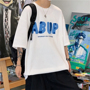 2023夏季新款韩版潮流百搭衣服植绒3D立体字母半袖上衣 T918-P22图片