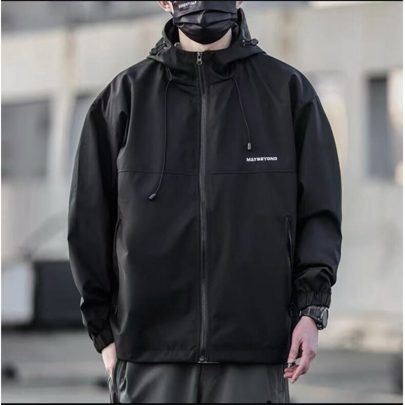 冲锋衣连帽夹克男宽松落肩纯色上衣外套DSA157B-JK727-P58图片