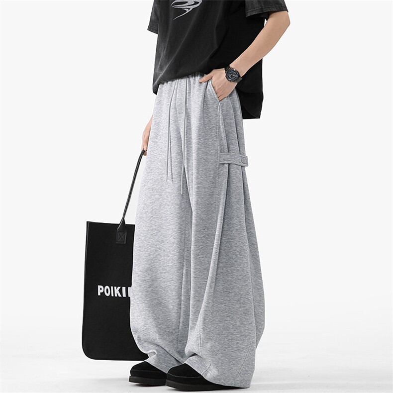 特批P35无差价夏季褶皱拼接扣袢拖地卫裤弯刀裤男宽松休闲裤K5762，男装休闲裤，电商A001