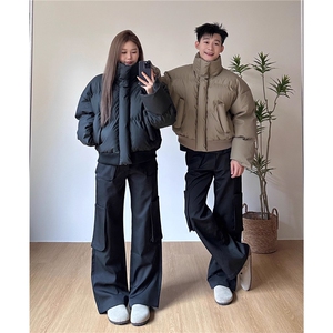 网图25冬季立领PU皮棉服男装短款棉衣外套冬装情侣面包服S526特70图片