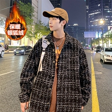 宽松加绒加厚夹克男时尚千鸟格翻领长袖外套J25025J加绒-P80控118，男装夹克，电商A001