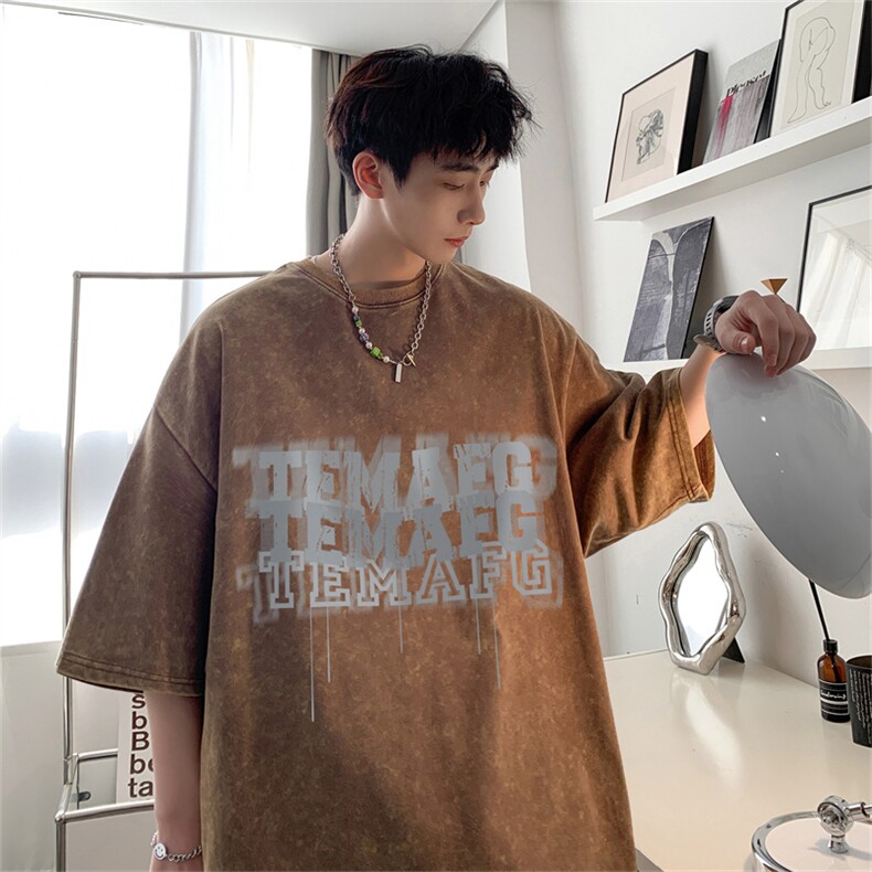 B239-1205-P38创意重影字母印花复古水洗做旧半袖短袖T恤美式,男装T恤,星座514-2(原B239)