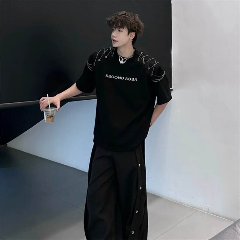 网图小众金属扣铁链短袖男夏T恤5062-P58(裤子2611,男装T恤,星座910-5