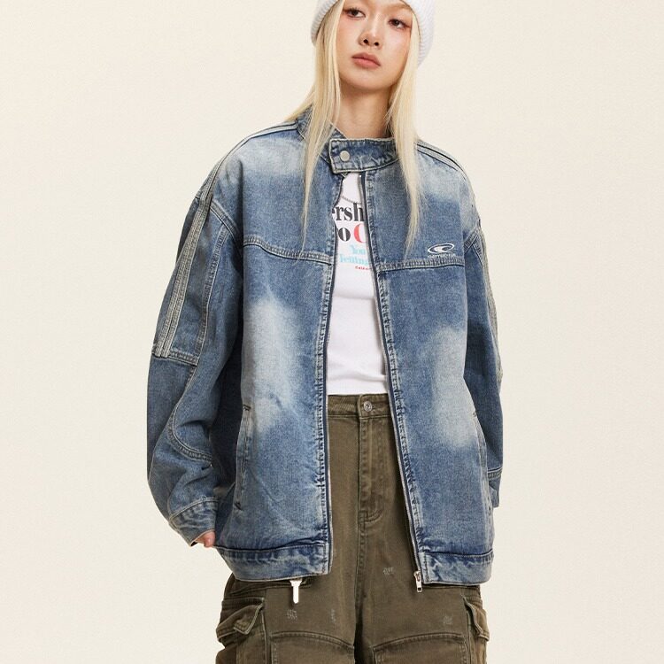 W9106-P73网图现货春季新款美式复古牛仔外套高级感立领夹克,男装工装外套,星座1608-2