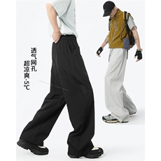 灰色打孔网眼透气速干裤男夏季美式潮牌直筒裤户外运动凉感长裤子，男装休闲裤，电商D258