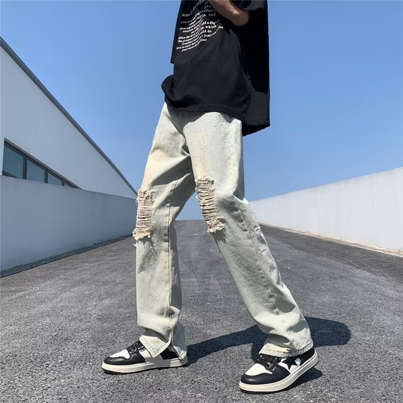 夏季牛仔裤男复古美式破洞欧美高街潮日系宽松港风长裤XK8035-P50,男装牛仔裤,星座1109-1
