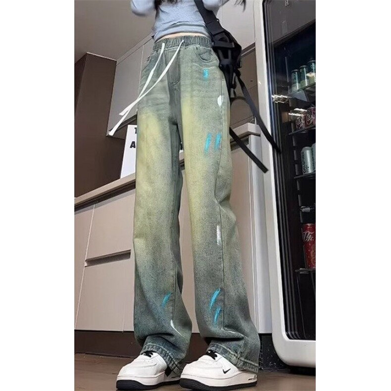 小众设计泼墨水洗宽松显瘦潮牌做旧直筒vibe风牛仔裤女裤N9069,男装牛仔裤,星座1116A（原606A-3）