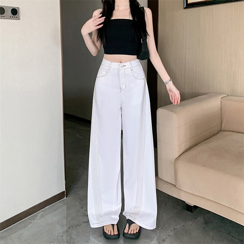 AK2179-P56明线分割白色牛仔裤梨型身材宽松直筒阔腿裤,女装休闲裤,星座617A-2