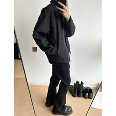 美式vibe风裤子高街纯黑色修身微喇牛仔裤男款显高直筒裤秋季，男装牛仔裤，星座506A