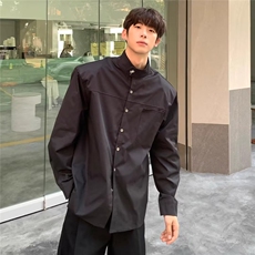 垫肩衬衫男宽松夏季纯色长袖廓形立领白衬衣潮C38，男装衬衫，星座1116A（原606A-3）