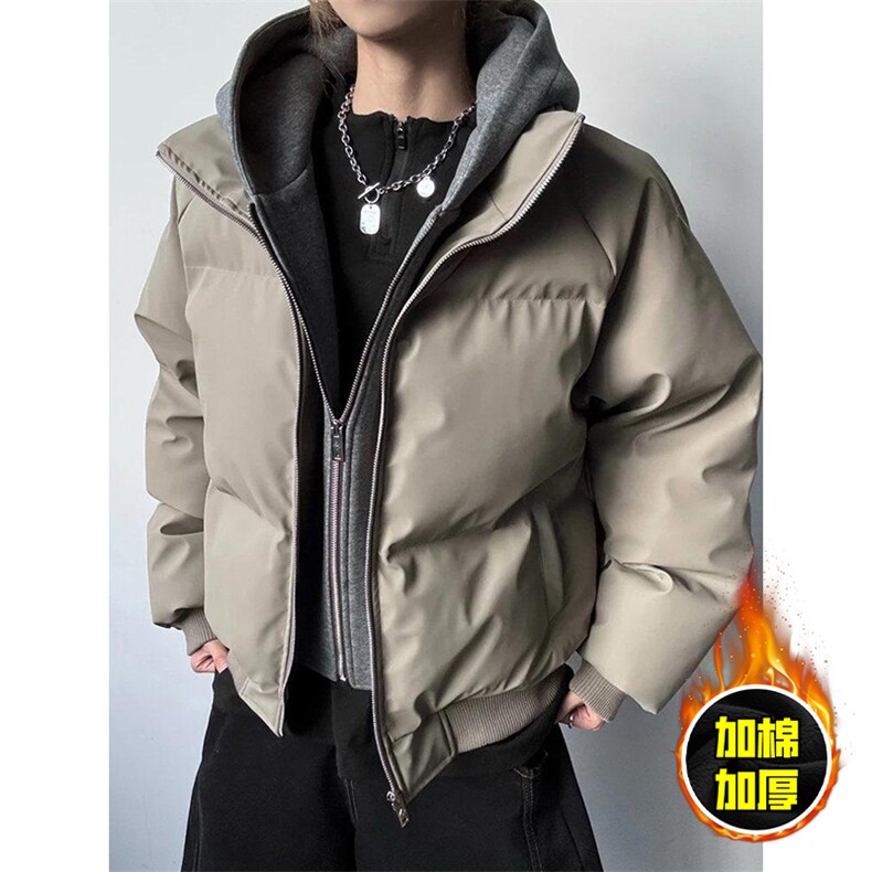 现货高品质重磅工艺美式高街假两件PU皮棉衣男女加厚棉服外套,男装棉衣,电商A443