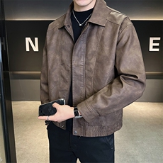 2025新款秋季皮衣外套男翻领潮牌美式休闲皮夹克A313-PY909-P155，男装皮衣，电商A313
