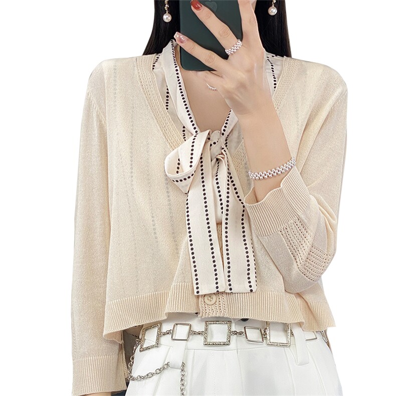 亚麻短款配裙子小披肩外搭防晒针织开衫外套女夏季薄款冰丝空调衫,针织衫/毛衣,绒汀羊绒
