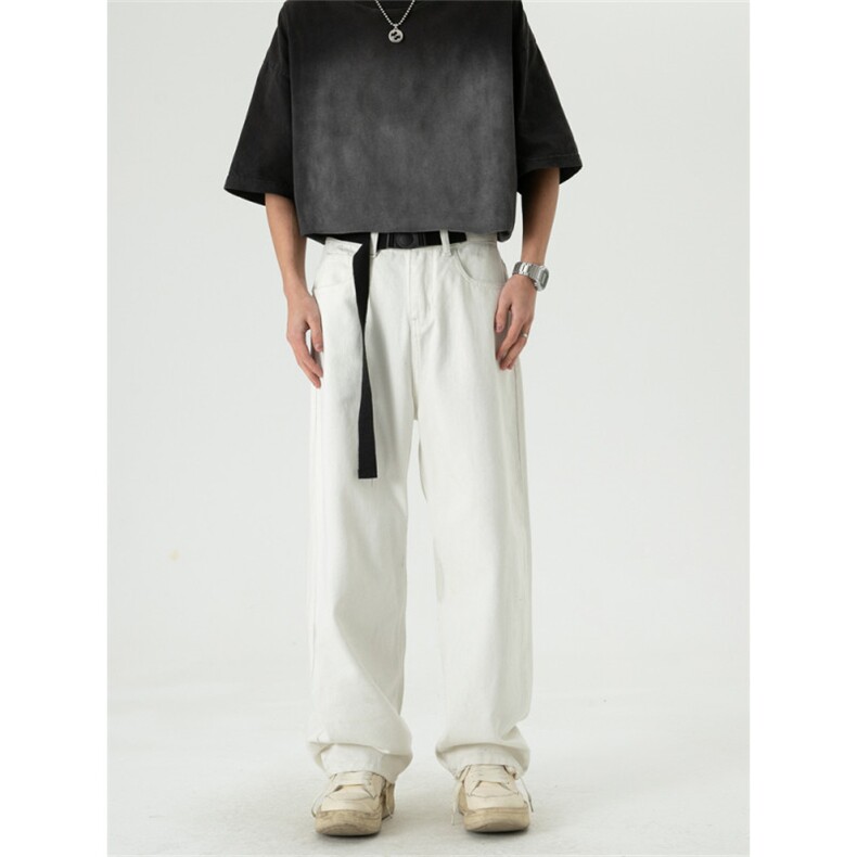 美式高街自带腰带高品质宽松阔腿牛仔裤  809B-CK32-P55控78图片