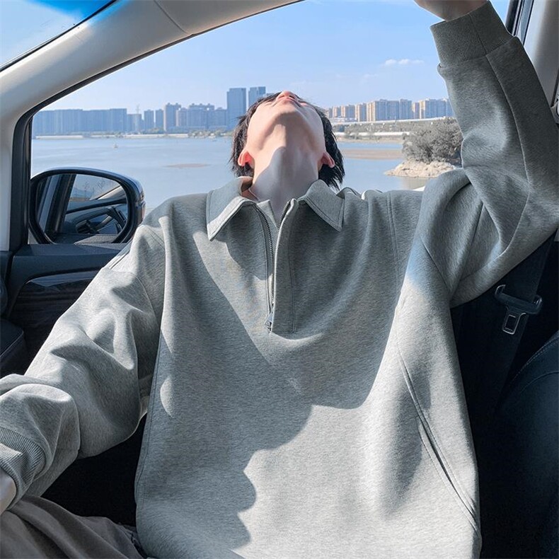 特批P50无差价秋季500g重磅曼巴棉拼接半拉链老钱风卫衣男W5416,男装卫衣,电商A001-1
