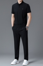 BGW8031126夏季男式速干短袖长裤二件套运动休闲翻领修身t恤套装，男装休闲套装，电商B360