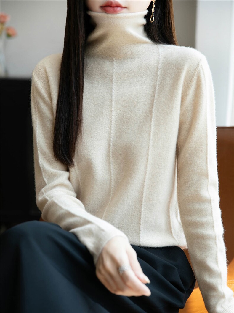 25秋冬精纺羊毛针织打底衫女士内搭简约毛衣显瘦堆堆领羊绒上衣,针织衫/毛衣,暖绒情旗舰店