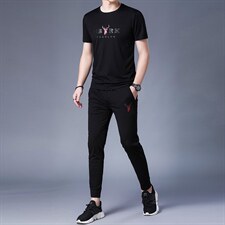 男士运动套装夏季新款2023新款短袖t恤宽松休闲长裤子两件套，男装休闲套装，电商B212（原钱塘6029）