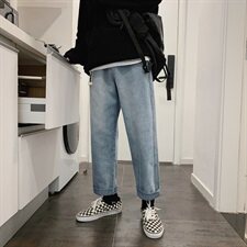 送腰带网红百搭港风复古水洗牛仔裤男宽松直筒中性潮kz01，男装牛仔裤，星座1008