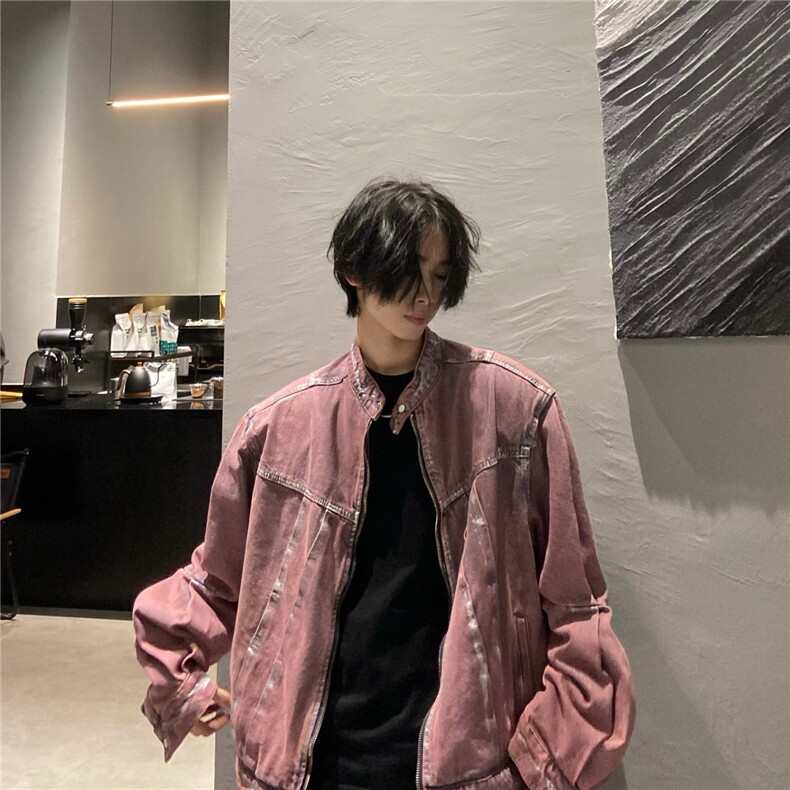春秋牛仔外套男圆领休闲潮牌水洗痞帅日系复古青少年夹克图片