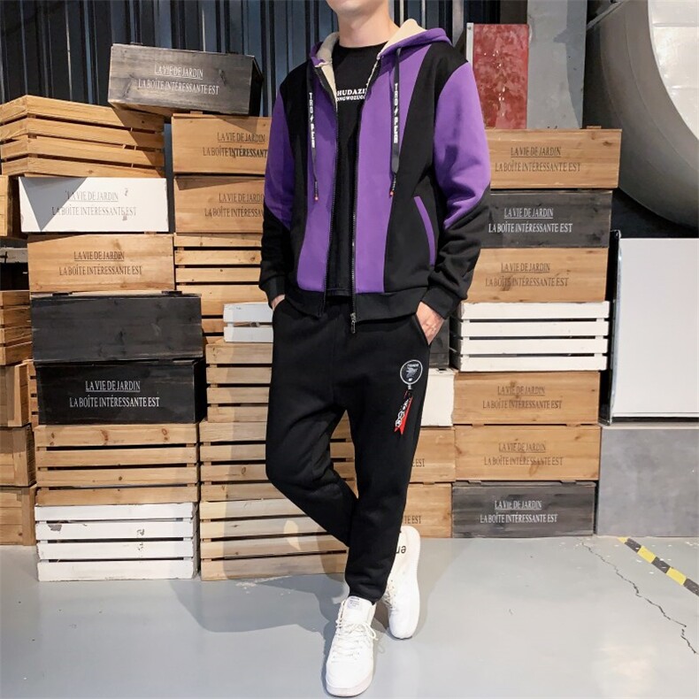 羊羔绒加厚保暖外套男孩运动休闲套装TZ826-P80,男装棉衣,星座210-3