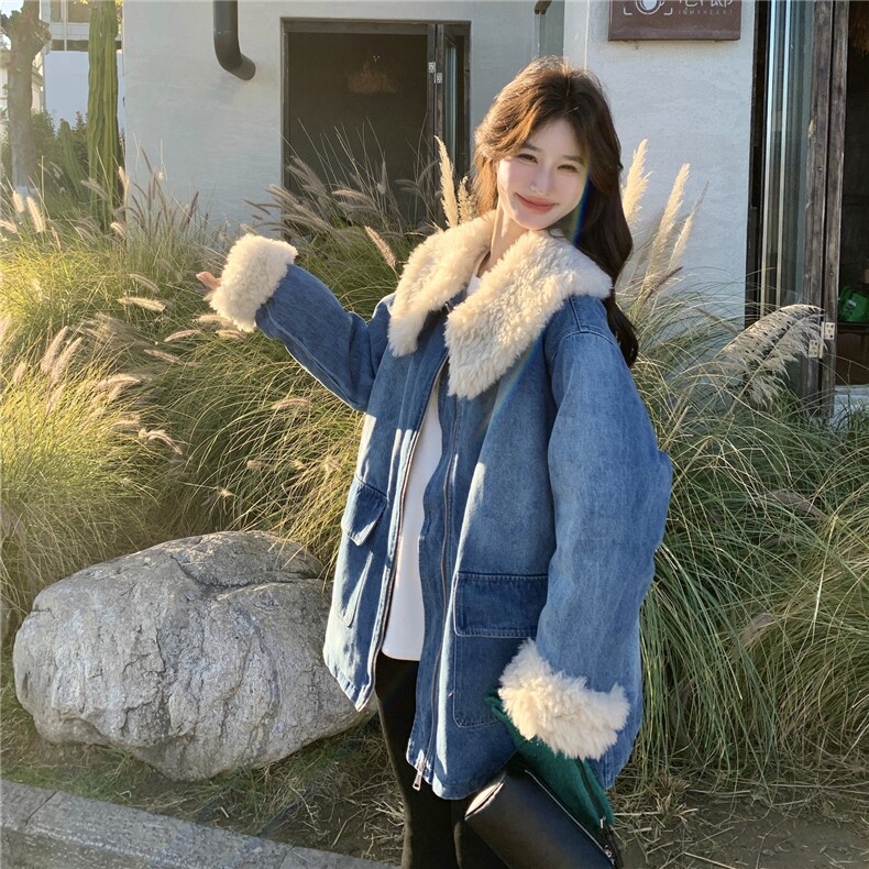 羊卷毛领牛仔羽绒服女2026冬季保暖90白鸭绒外套小个子宽松洋气,女装羽绒服,2C159